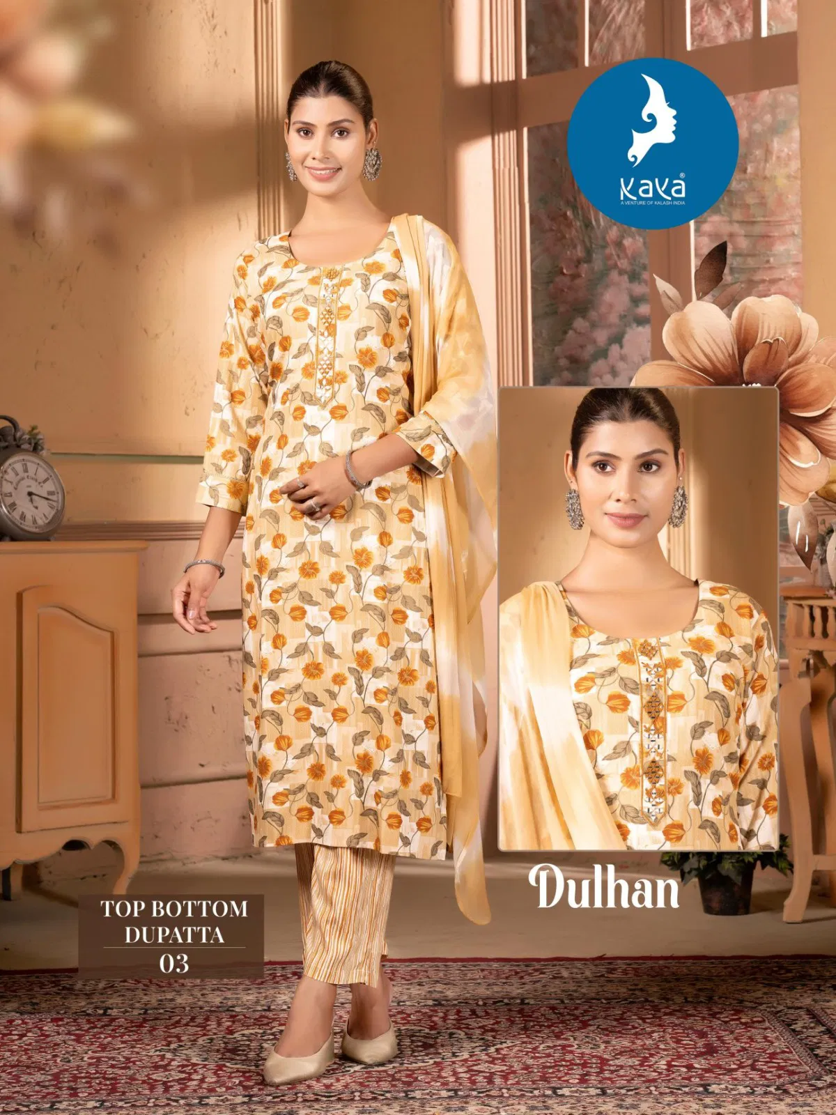 Dulhan By Kaya Rayon Printed Kurti With Bottom Dupatta Wholesalers In Delhi